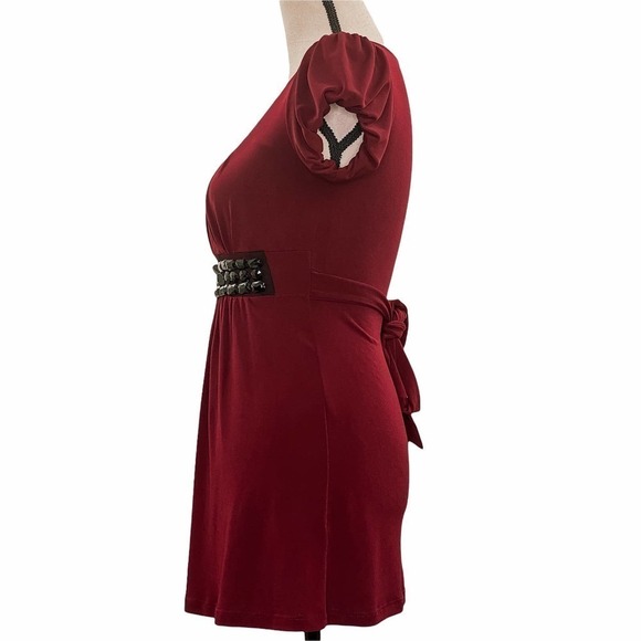 ING Red Embellished Short Sleeve Tie Back Tunic - Picture 3 of 12